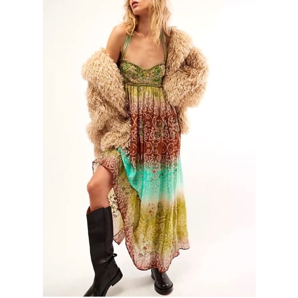 FREE PEOPLE Into The Nights Maxi Dress Size XS Woods Combo Rare